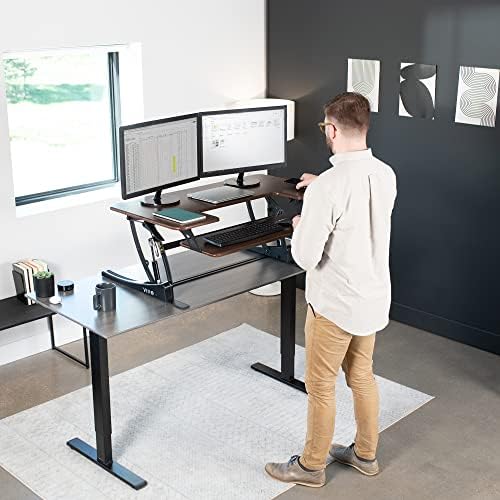 VIVO Dark Walnut 42 in Standing Desk Converter, DESK-V000VLD