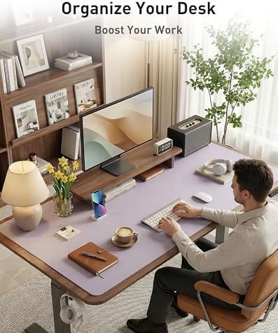Aothia Faux Leather Desk Mat - Large Mouse Pad, Non-Slip PU Leather Blotter, Waterproof Writing Surface for Office and Home (Smoky Lavender, 63" x 24")