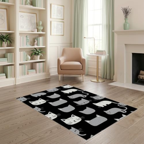4'x6' Midnight Black Cat with Silver Accents Ultra-Soft Area Rug