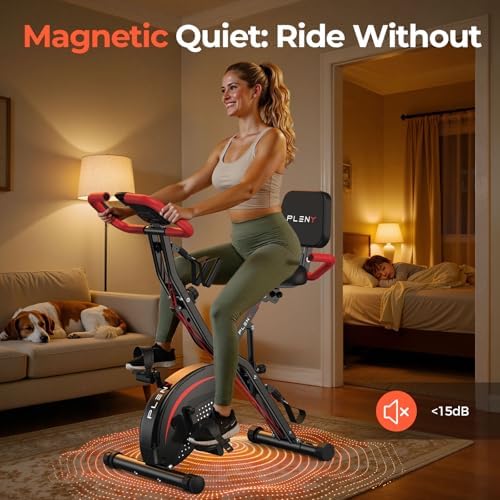 PLENY Folding Exercise Bike, 5 IN 1 Indoor Stationary Bikes for Home