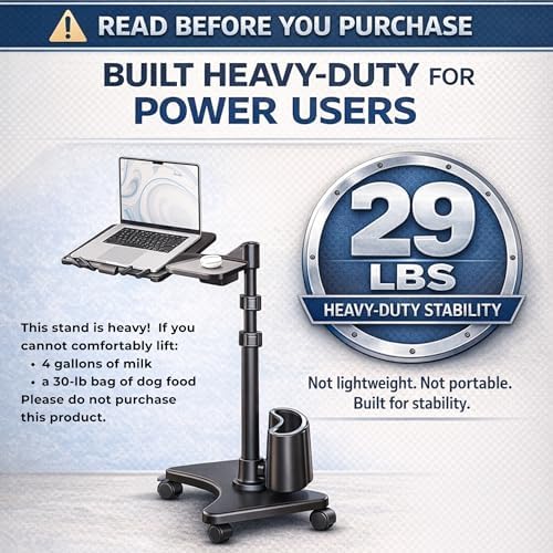 LEVO G2 Deluxe Rolling Laptop Stand, Height-Adjustable Desk with Mouse Tray