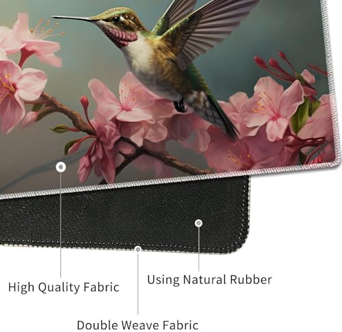 4 in 1 Mouse Pad Combo, Large Gaming Mouse Pad + Keyboard Wrist Support + Mouse Wrist Rest + Coaster, Table Pad 31.5 "x 11.8" with Memory Foam Ergonomic Wrist Pad Set, Hummingbird Flowers