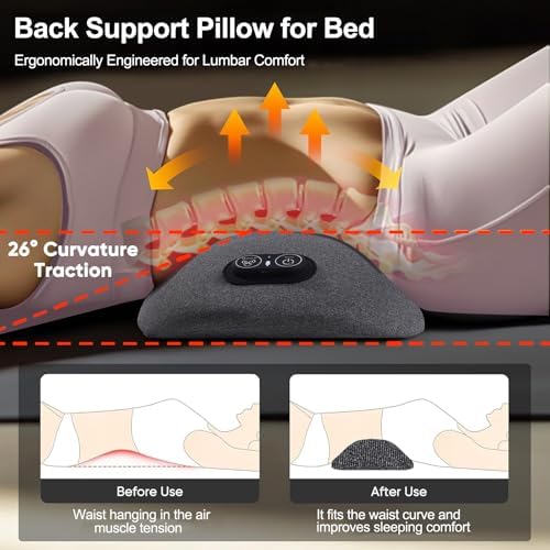 3 in 1 Back Massager, Electric Lumbar Support Pillow Heat Vibration Massage Lower Back Spine Decompression Device, Dark Gray
