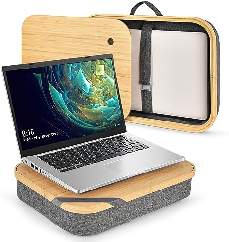 Mayjoy Bamboo Laptop Lap Desk with Storage, Removable Cover, Gray