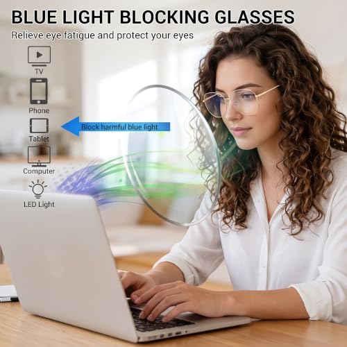 Oversized Oval Anti Blue Light Glasses, Fashion Large Metal Eyewear