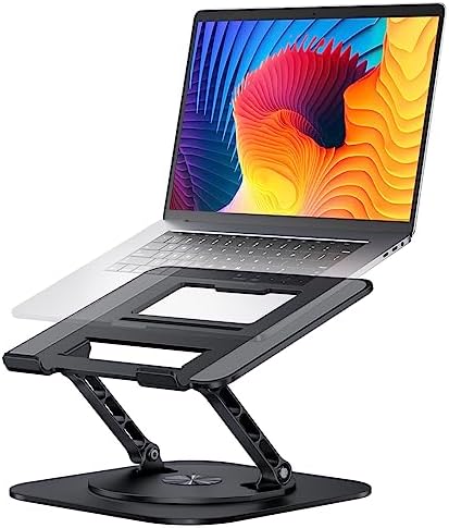 AOEVI Adjustable Laptop Stand with 360 Rotating Base, Computer Stand for Laptop Ergonimic Foldable Laptop Riser for Desk Compatible with MacBook Pro/Air Notebook up to 16 Inches, Black