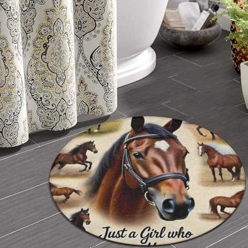 Fashion Round Area Rug Large Non Slip Carpet, Just A Girl Who Loves Horses Unisex Home Decor Mat