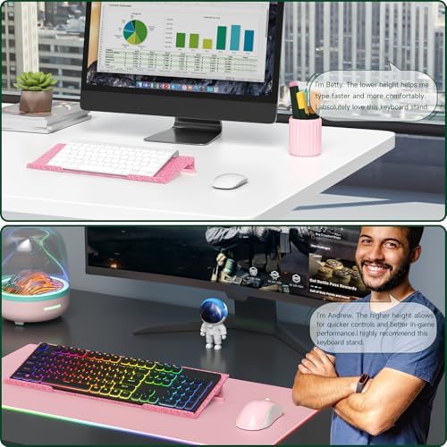 Computer Keyboard Stand for Desktop - 6-Level Height Adjustable Acrylic Keyboard Riser Non-Slip Ergonomic Key Board Tray Holder for Home School Office Desk Accessories, Sparkling Pink