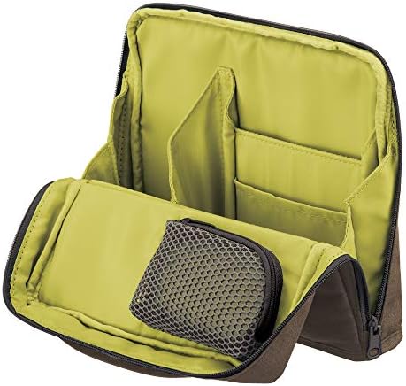 KOKUYO Pencil Case Pouch, Haco-Biz Standing Pen Pouch Bag, Foldable Stand up Pencil Holder Organizer, Large Capacity Portable Pencil Box for Office Supplies, Brown x Yellow (KAHA-HB11S)