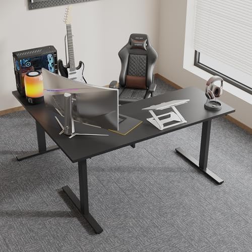 SANODESK L-Shaped Electric Standing Corner Computer Desk, Black&71 x 63