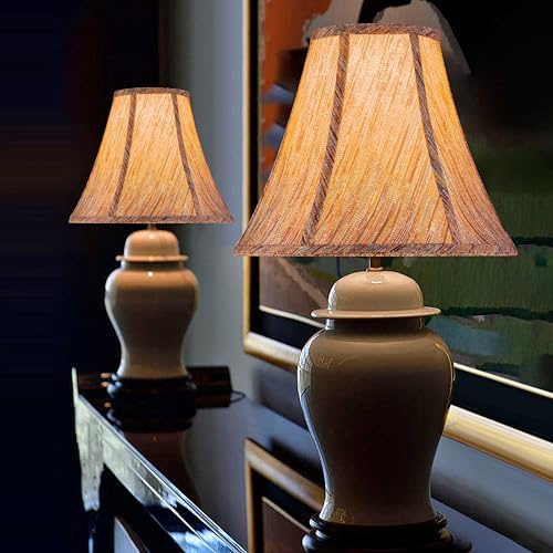GO&SO Burgundy Vertical Stripe Fabric Bell Lamp Shades, 6"x13"x9.8"