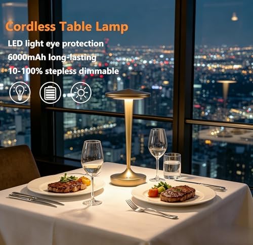 YHT Cordless Table Lamps Rechargeable for Restaurant (2 Bronze)