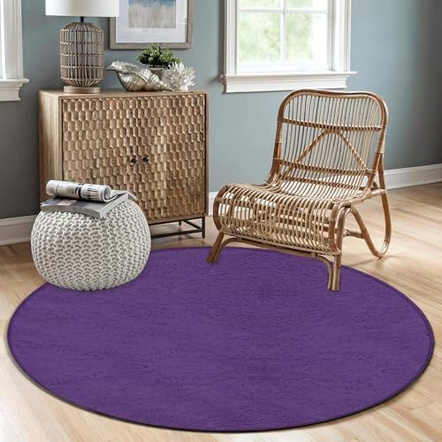 Machine Washable Modern Round Area Rug, Room Sofa Yoga Soft Round Carpet, Home Decor Non Slip Kitchen Office Circle Rug Purple, 36inch