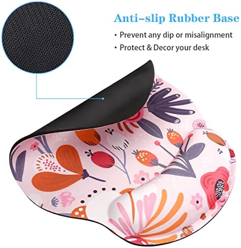 Floral Ergonomic Mouse Pad with Wrist Support, Cute Premium-Textured Mouse Mat for Wireless Mouse, Non-Slip Rubber Base, Comfortable Desk Accessories for Laptop, Office, Home, Game, Pink