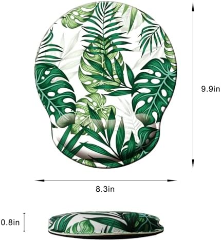 Mouse Pad with Wrist Support, Ergonomic Mouse Pad with Memory Foam Wrist Rest Cushion, Non-Slip Rubber Base Gaming Mice Pad for Home Office Computer Laptop, Green Frond