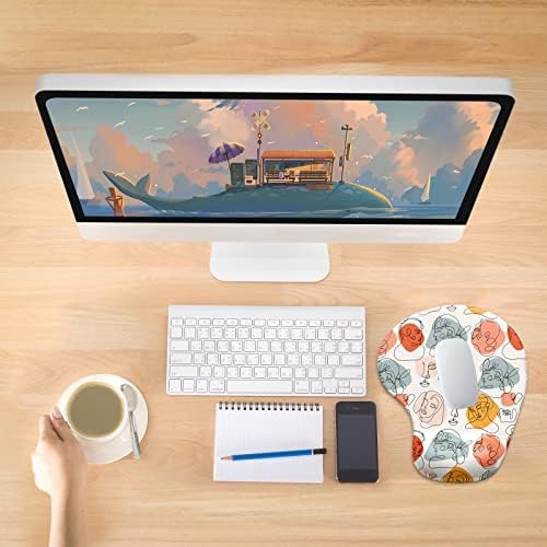 Hsurbtra Ergonomic Mouse Pad with Wrist Rest Support, Gel Mouse Pads with Non-Slip PU Base, Pain Relief Memory Foam Computer Mat, Cute Office Supplies Desk Decro Accessories, Art Face