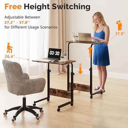 FCH Portable Computer Workstation, Standing Desk Adjustable Height, Small Computer Desk w/Rolling, Sit Stand Laptop Desk TV Tray for Bed Sofa Hospital Reading Eating, Rustic Brown, 23.6"