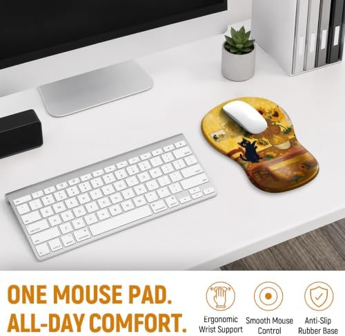 Ergonomic Mouse Pad with Wrist Rest, Gel Wrist Support, Sunflower