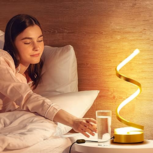 NUÜR Gold Infinity Spiral LED Table Lamp, Dimmable Bedside Lamp