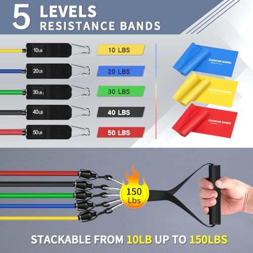 WHATAFIT Resistance Bands with Handles, 150 lb Exercise Bands Set
