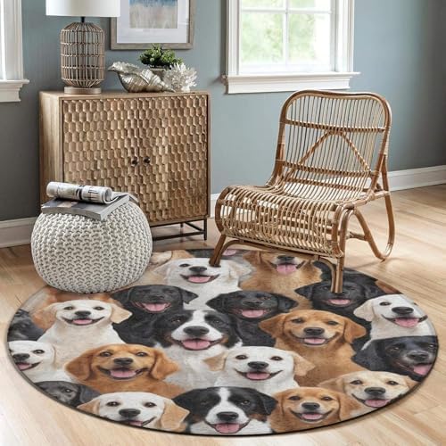 Fashion Round Area Rug Large Non Slip Carpet, Retriever Puppy Dog Unisex Home Decor Mat