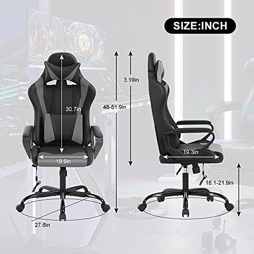 Dkeli PC Gaming Chair Office Chair Racing Desk Chair with Lumbar Support Arms Headrest Massage High Back PU Leather Ergonomic Computer Chair Rolling Adjustable Swivel Chair for Women Men Adult, Grey