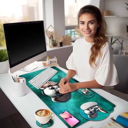 LIMKRIAN Large Desk Mat Set, Mouse Pad with Wrist Rest, Cute Elephant