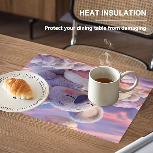 Koala Marshmallow Dreamy Linen Placemats, Cute On Sweet Cloud Table Mats for Table Washable Heat Insulation Thick Dining Mat, Indoor/Outdoor 12X18 in 4 Pcs
