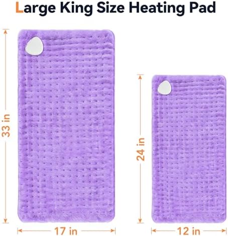 Heating Pad for Back Pain, 17"x33" Electric Heat Pad with 9 Heat Levels & 4 Auto-Off Timers, Portable Heating Pad for Period Cramps, Shoulder, Neck, Machine Washable, Gifts for Women Men, Purple