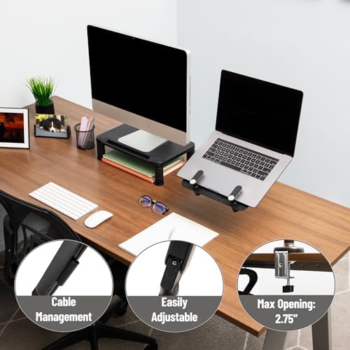 Mind Reader Gas Spring Laptop Desk Mount, Fits 11.6–17.3" Laptops or Monitors, 180° Rotate, 13.2 lb Capacity, Single Arm with Integrated Cable Management, Adjustable Tilt/Swivel, Black