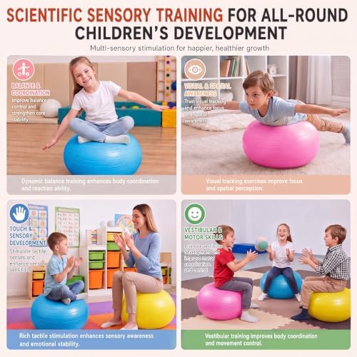 Lewtemi 1/2/3 Pcs Flexible Seating for Classroom Elementary 20 Inch Yoga Ball Chair for Kids Wobble Chair for Sensory Kids Large Donut Ball Seats with Inflator for School Office