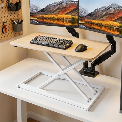 Standing Desk Converter, Adjustable Keyboard Riser, 7 Height Levels (Wooden Color)