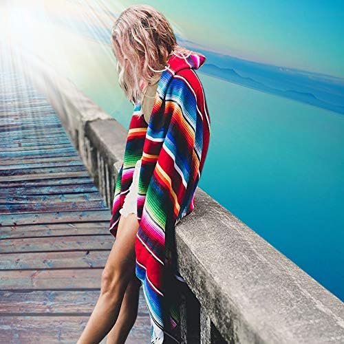 Xplanet 84 X 59 Inch Mexican Serape Blanket Bay Window Blanket, Mexican Tablecloth Serape Tatami Blanket Bed Blanket Table Cover Tapestry Blanket Picnic Mat for Mexican Party Wedding Decorations