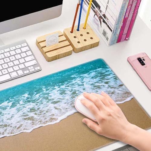 Beach Starfish Desk Pad Mouse Pad,Large Gaming Mouse Mat with Stitched Edges,Non-Slip Waterproof Rubber Base Mous Mat for Office Computer Keyboard Laptop Home(31.5X11.8 in)