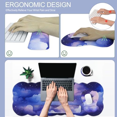Petmolico Desk Pad Set with Wrist Rest for Keyboard & Mouse, Cloud Sky