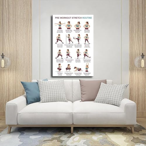 Pre Workout Stretch Routine Dynamic Warm Up Exercises Chart Standing Full Body Warm Up Before Workout Gym Canvas Poster Bedroom Decor Room Decor Frame 16x24inch