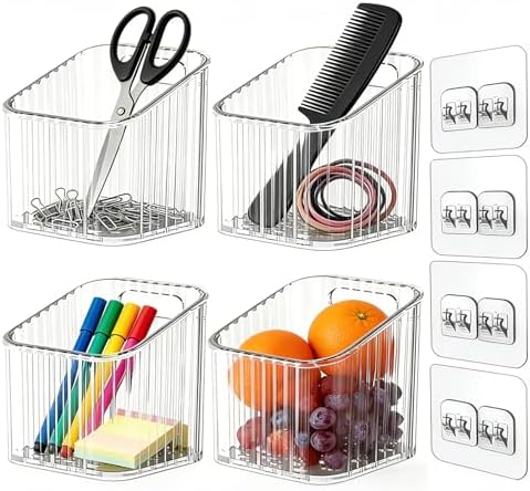 4 Pack Clear Stackable Organizer Bins, Storage Bin, Pantry & Desk Organizer