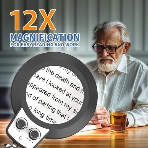HITTI 12X Magnifying Glass with Light,Upgrade Infinite Color
