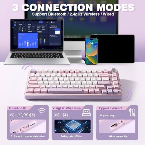 YUNZII B75 PRO 75% Wireless Mechanical Keyboard (Purple, Milk Switch)