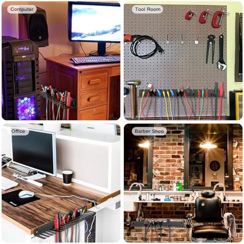 Sumnacon Wall Mountable Cable Hanger and Organizer Steel Cable Rack with 19 Cables Slots Width from 5-9mm,Sturdy Cables Holder Black Cord Rack Organizer for Office Studio Desk Bench Workshop
