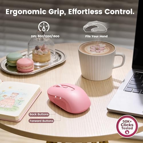 Wireless Keyboard and Mouse Combo, Magnetic Wrist Rest, Round Keycaps, Pink