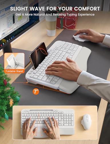 SABLUTE Wireless Keyboard and Mouse Combo with Ergonomic Wave Key