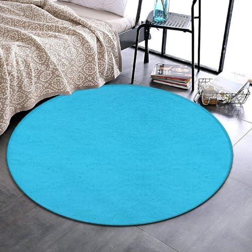 Machine Washable Modern Round Area Rug, Room Sofa Yoga Soft Round Carpet, Home Decor Non Slip Kitchen Office Circle Rug Blue, 60inch