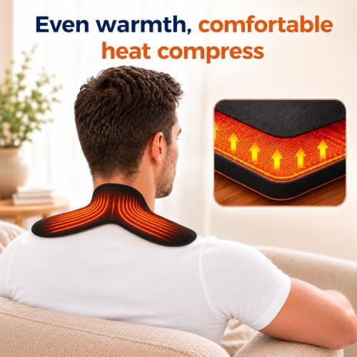 Cordless Electric Heating Pad for Neck & Shoulder, 5000mAh Rechargeable Neck Heating Pad with 3 Heat Levels 3 Time Settings, Portable Small Thin Mini Heated Neck Wrap (Black)