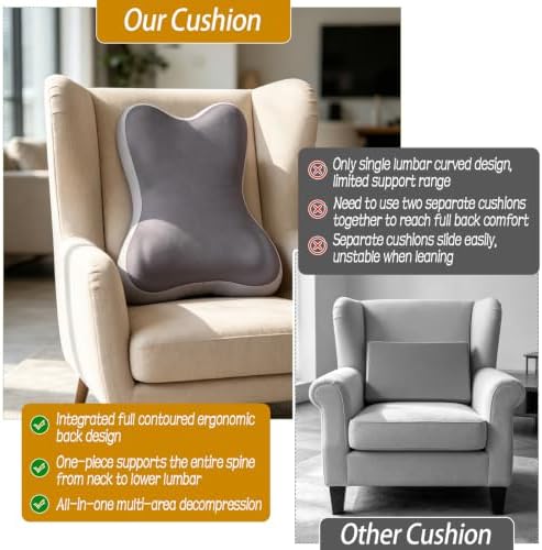 2-in-1 Neck and Lumbar Support Pillow Recliner Back Cushion with Cover High Density Foam, Removable Washable Cover, Ergonomic Support for Office Chair Glider Rocker Back Neck Pain Relief