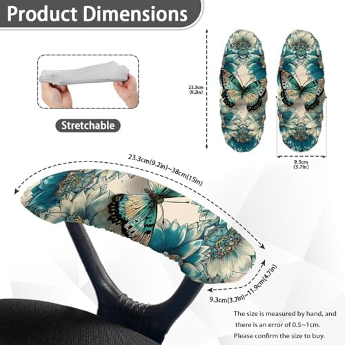 Butterfly Flower Print Office Chair Armrest Covers Set of 2 Anti-Dust Soft Comfy Computer Desk Chair Arm Covers, Home Decor, Easy to Install & Clean