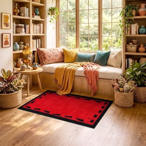 3'x5' Red Cat Crimson Artistic Ultra-Soft Throw Mat