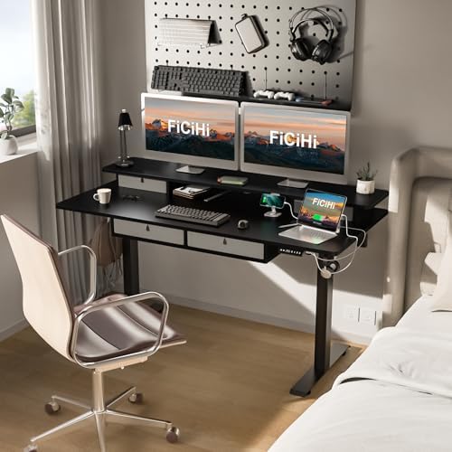 FiCiHi 55x30Inch Standing Desk with Drawers,Electric Height Adjustable Desk