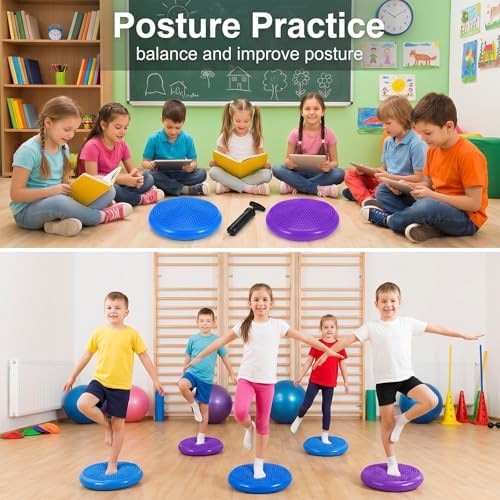 2PCS Balance Disc Inflated Wobble Cushion, 13.8 Inch Wiggle Seat & Balance Pad with Hand Pump for Sensory Exercise, Men Women Exercise Office Home Chair