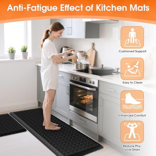 TranquilRelax 4/5 Inch Cushioned Anti Fatigue Kitchen Mats for Floor, Black
